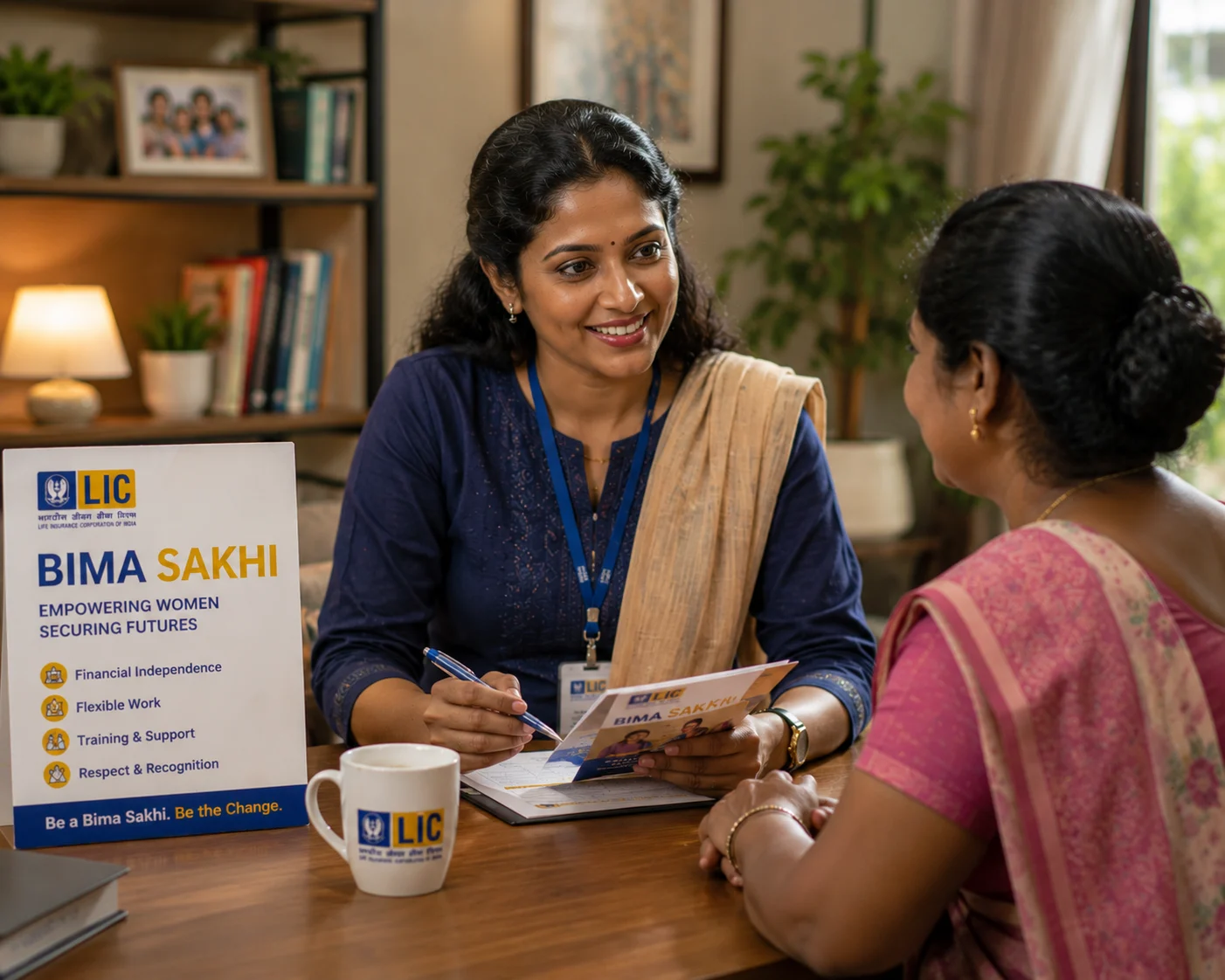 Confident professional Indian woman in modern attire — LIC Bima Sakhi career empowerment
